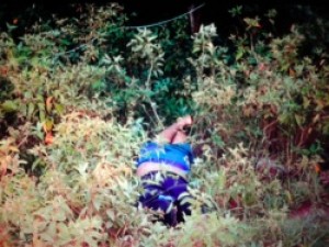 Corpo da vítima ficou estendido no meio do matagal